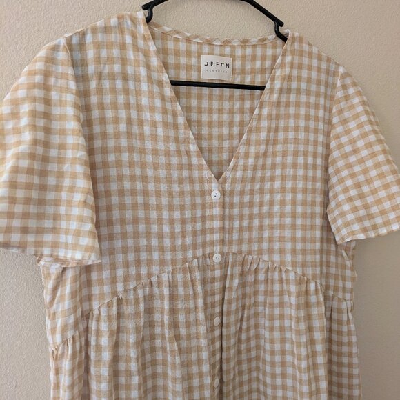 OffOn Clothing Tiered Linen Maxi Dress - Yellow Gingham, Size M - Picture 3 of 8